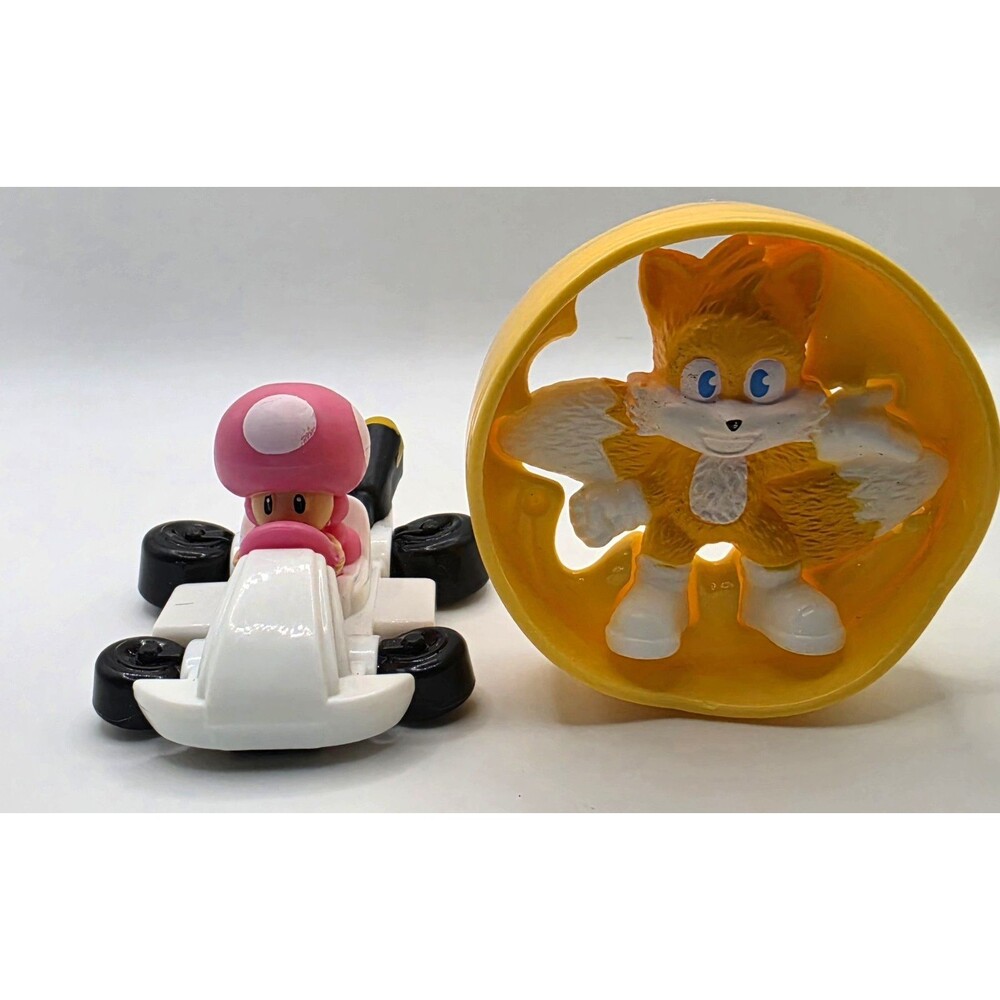 McDonald's 2024 Super Mario Toy Lot Toad Kart & Tails Spinner 2-Piece